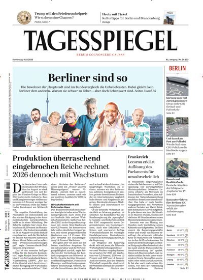 Titelbild der Ausgabe 273/2025 von Der Tagesspiegel. Diese Zeitschrift und viele weitere Zeitungsabos als Abo oder epaper bei United Kiosk online kaufen.