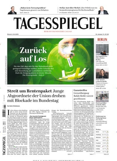 Titelbild der Ausgabe 279/2025 von Der Tagesspiegel. Diese Zeitschrift und viele weitere Zeitungsabos als Abo oder epaper bei United Kiosk online kaufen.