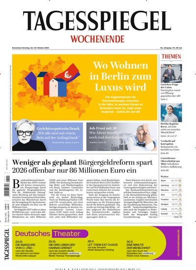 Titelbild der Ausgabe 282/2025 von Der Tagesspiegel. Diese Zeitschrift und viele weitere Zeitungsabos als Abo oder epaper bei United Kiosk online kaufen.