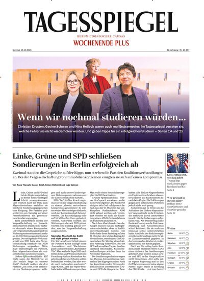 Titelbild der Ausgabe 283/2026 von Der Tagesspiegel. Diese Zeitschrift und viele weitere Zeitungsabos als Abo oder epaper bei United Kiosk online kaufen.