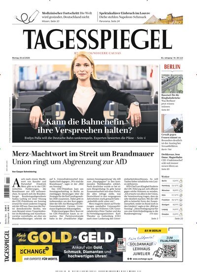Titelbild der Ausgabe 284/2025 von Der Tagesspiegel. Diese Zeitschrift und viele weitere Zeitungsabos als Abo oder epaper bei United Kiosk online kaufen.