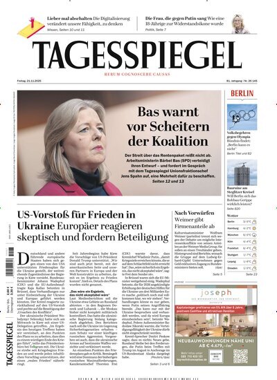 Titelbild der Ausgabe 316/2025 von Der Tagesspiegel. Diese Zeitschrift und viele weitere Zeitungsabos als Abo oder epaper bei United Kiosk online kaufen.