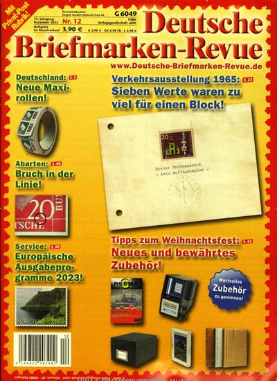 Titelbild der Ausgabe 12/2022 von Deutsche Briefmarken-Revue. Diese Zeitschrift und viele weitere Reisemagazine, Freizeitmagazine und Wissensmagazine als Abo oder epaper bei United Kiosk online kaufen.