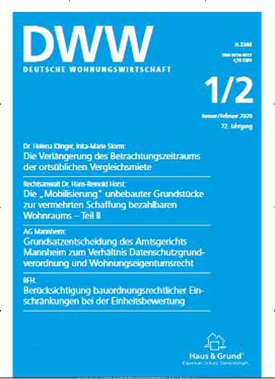 Titelbild der Ausgabe 2/2020 von Deutsche Wohnungswirtschaft DWW. Diese Zeitschrift und viele weitere Businessmagazine als Abo oder epaper bei United Kiosk online kaufen.