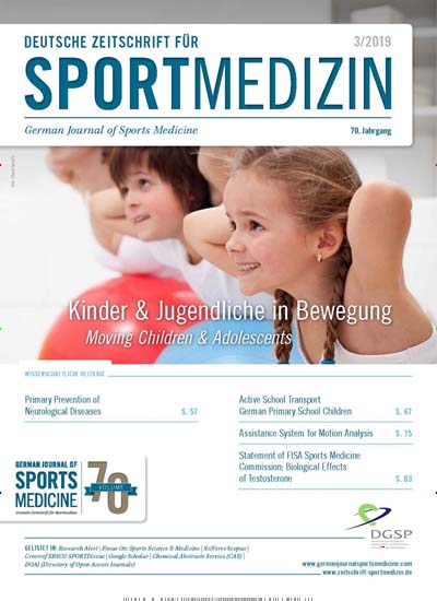 Titelbild der Ausgabe 3/2019 von Deutsche Zeitschrift für Sportmedizin. Diese Zeitschrift und viele weitere Pflegezeitschriften und medizinische Fachzeitschriften als Abo oder epaper bei United Kiosk online kaufen.