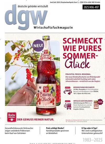 Titelbild der Ausgabe 7/2025 von dgw deutsche getränke wirtschaft. Diese Zeitschrift und viele weitere Gastronomiezeitschriften, Fashionmagazine, Beautymagazine als Abo oder epaper bei United Kiosk online kaufen.