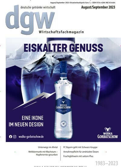 Titelbild der Ausgabe 8/2023 von dgw deutsche getränke wirtschaft. Diese Zeitschrift und viele weitere Gastronomiezeitschriften, Fashionmagazine, Beautymagazine als Abo oder epaper bei United Kiosk online kaufen.