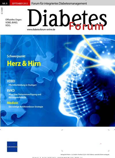 Titelbild der Ausgabe 9/2012 von Diabetes-Forum. Diese Zeitschrift und viele weitere Pflegezeitschriften und medizinische Fachzeitschriften als Abo oder epaper bei United Kiosk online kaufen.