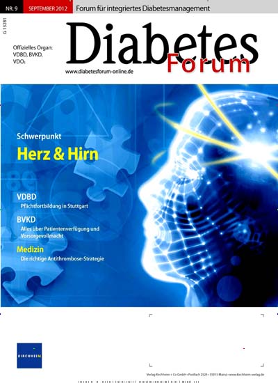 Diabetes-Forum aktuelles Titelbild Ausgabe 9/2012 Aktuelles Titelbild von Diabetes-Forum. In der Ausgabe 9/2012 geht es um die Themen: Schwerpunkt; <b>Herz & Hirn</b>. Lesen Sie gerne Pflegezeitschriften und medizinische Fachzeitschriften? Dann empfehlen wir Ihnen Diabetes-Forum als Abo oder Geschenkabo.