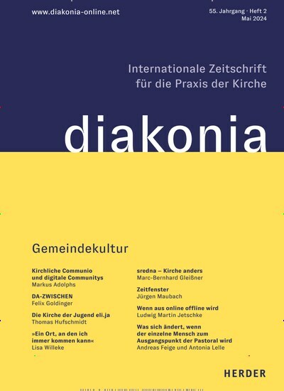 Titelbild der Ausgabe 2/2024 von Diakonia. Diese Zeitschrift und viele weitere Kunstmagazine und Kulturmagazine als Abo oder epaper bei United Kiosk online kaufen.