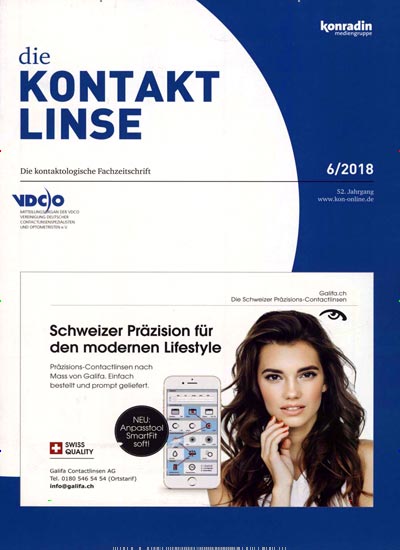 die Kontaktlinse aktuelles Titelbild Ausgabe 6/2018 Aktuelles Titelbild von die Kontaktlinse. In der Ausgabe 6/2018 geht es um die Themen: Schweizer Präzision für den modernen Lifestyle. Lesen Sie gerne Pflegezeitschriften und medizinische Fachzeitschriften? Dann empfehlen wir Ihnen die Kontaktlinse als Abo oder Geschenkabo.