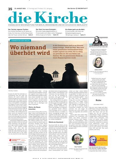 Titelbild der Ausgabe 35/2026 von Die Kirche. Diese Zeitschrift und viele weitere Kunstmagazine und Kulturmagazine als Abo oder epaper bei United Kiosk online kaufen.