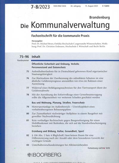 Titelbild der Ausgabe 8/2023 von Die Kommunalverwaltung Brandenburg. Diese Zeitschrift und viele weitere Jurazeitschriften und Zeitschriften für Verwaltung als Abo oder epaper bei United Kiosk online kaufen.