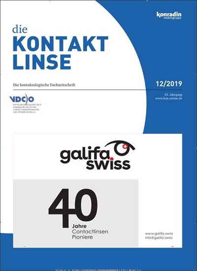 Titelbild der Ausgabe 12/2019 von die Kontaktlinse. Diese Zeitschrift und viele weitere Pflegezeitschriften und medizinische Fachzeitschriften als Abo oder epaper bei United Kiosk online kaufen.