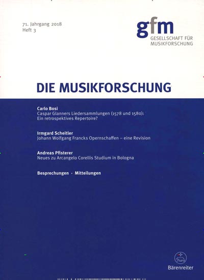 Die Musikforschung aktuelles Titelbild Ausgabe 3/2018 Aktuelles Titelbild von Die Musikforschung. Entdecken Sie jetzt die Ausgabe 3/2018. Lesen Sie gerne Kunstmagazine und Kulturmagazine? Dann empfehlen wir Ihnen Die Musikforschung als Abo oder Geschenkabo.