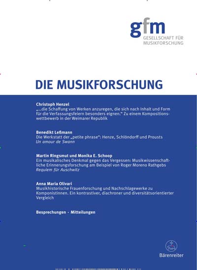 Titelbild der Ausgabe 4/2022 von Die Musikforschung. Diese Zeitschrift und viele weitere Kunstmagazine und Kulturmagazine als Abo oder epaper bei United Kiosk online kaufen.