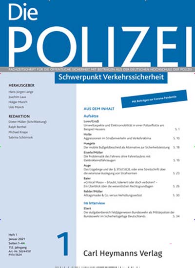 Titelbild der Ausgabe 1/2021 von Die Polizei. Diese Zeitschrift und viele weitere Jurazeitschriften und Zeitschriften für Verwaltung als Abo oder epaper bei United Kiosk online kaufen.