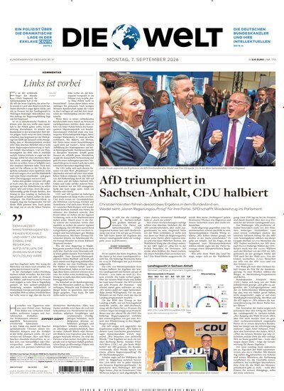Titelbild der Ausgabe 172/2026 von Die Welt. Diese Zeitschrift und viele weitere Zeitungsabos als Abo oder epaper bei United Kiosk online kaufen.