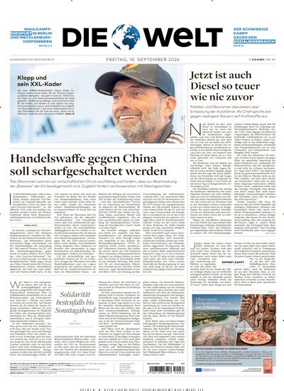 Titelbild der Ausgabe 181/2026 von Die Welt. Diese Zeitschrift und viele weitere Zeitungsabos als Abo oder epaper bei United Kiosk online kaufen.