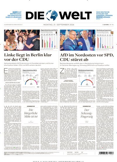 Titelbild der Ausgabe 182/2026 von Die Welt. Diese Zeitschrift und viele weitere Zeitungsabos als Abo oder epaper bei United Kiosk online kaufen.