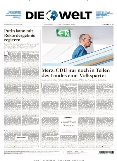 Titelbild der Ausgabe 183/2026 von Die Welt. Diese Zeitschrift und viele weitere Zeitungsabos als Abo oder epaper bei United Kiosk online kaufen.