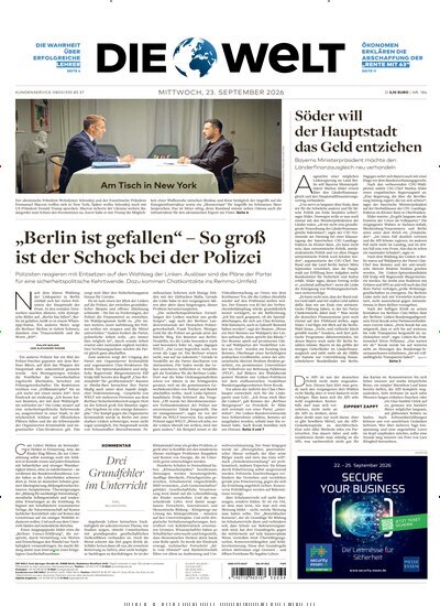 Titelbild der Ausgabe 184/2026 von Die Welt. Diese Zeitschrift und viele weitere Zeitungsabos als Abo oder epaper bei United Kiosk online kaufen.