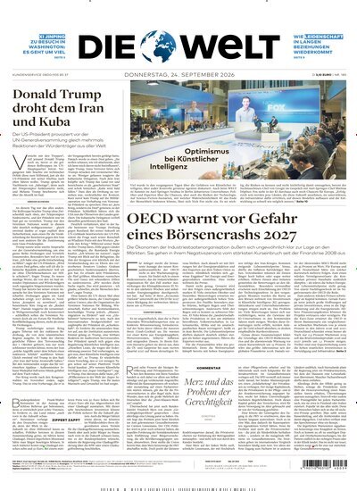 Titelbild der Ausgabe 185/2026 von Die Welt. Diese Zeitschrift und viele weitere Zeitungsabos als Abo oder epaper bei United Kiosk online kaufen.