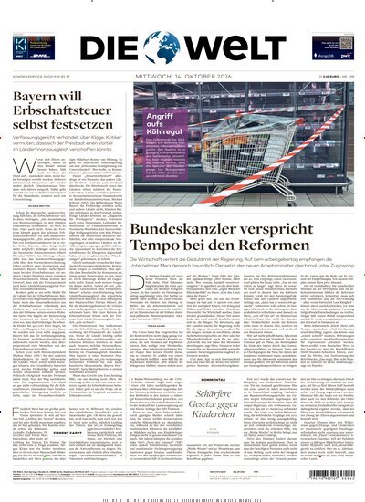 Titelbild der Ausgabe 199/2026 von Die Welt. Diese Zeitschrift und viele weitere Zeitungsabos als Abo oder epaper bei United Kiosk online kaufen.