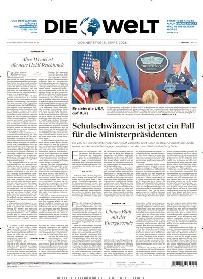 Titelbild der Ausgabe 45/2026 von Die Welt Gesamtausgabe. Diese Zeitschrift und viele weitere Zeitungsabos als Abo oder epaper bei United Kiosk online kaufen.
