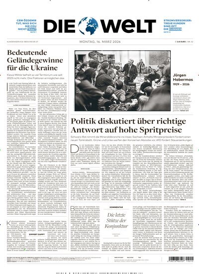 Titelbild der Ausgabe 52/2026 von Die Welt Gesamtausgabe. Diese Zeitschrift und viele weitere Zeitungsabos als Abo oder epaper bei United Kiosk online kaufen.