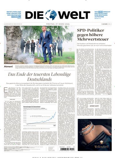 Titelbild der Ausgabe 61/2026 von Die Welt Gesamtausgabe. Diese Zeitschrift und viele weitere Zeitungsabos als Abo oder epaper bei United Kiosk online kaufen.
