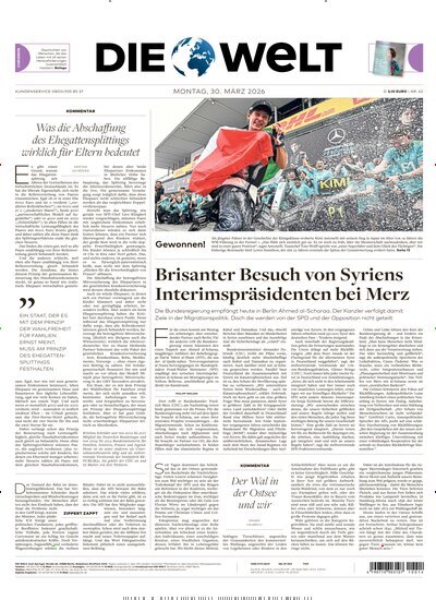 Titelbild der Ausgabe 62/2026 von Die Welt Gesamtausgabe. Diese Zeitschrift und viele weitere Zeitungsabos als Abo oder epaper bei United Kiosk online kaufen.