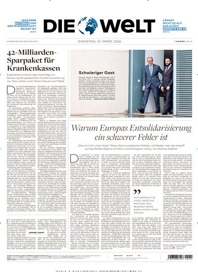 Titelbild der Ausgabe 63/2026 von Die Welt Gesamtausgabe. Diese Zeitschrift und viele weitere Zeitungsabos als Abo oder epaper bei United Kiosk online kaufen.