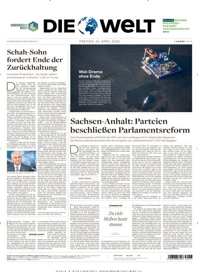 Titelbild der Ausgabe 79/2026 von Die Welt Gesamtausgabe. Diese Zeitschrift und viele weitere Zeitungsabos als Abo oder epaper bei United Kiosk online kaufen.