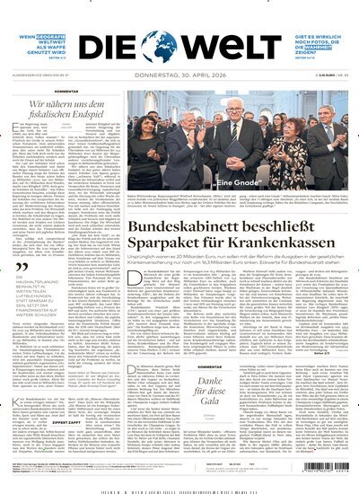 Titelbild der Ausgabe 83/2026 von Die Welt Gesamtausgabe. Diese Zeitschrift und viele weitere Zeitungsabos als Abo oder epaper bei United Kiosk online kaufen.