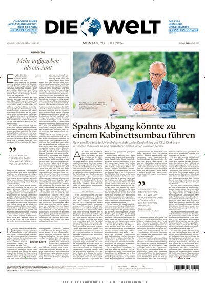 Titelbild der Ausgabe 137/2026 von Die Welt Gesamtausgabe. Diese Zeitschrift und viele weitere Zeitungsabos als Abo oder epaper bei United Kiosk online kaufen.