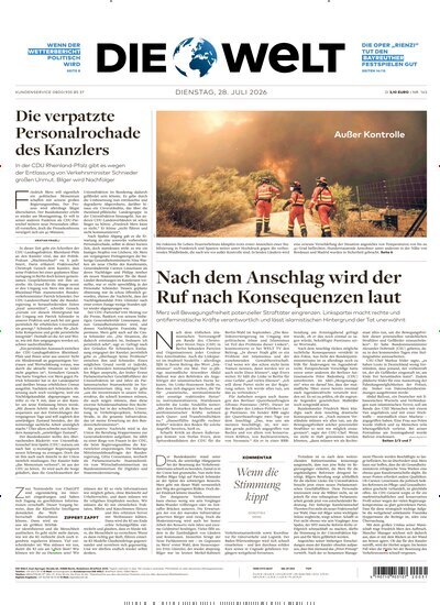 Titelbild der Ausgabe 143/2026 von Die Welt Gesamtausgabe. Diese Zeitschrift und viele weitere Zeitungsabos als Abo oder epaper bei United Kiosk online kaufen.