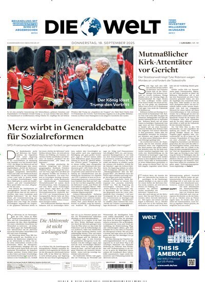 Titelbild der Ausgabe 180/2025 von Die Welt Gesamtausgabe. Diese Zeitschrift und viele weitere Zeitungsabos als Abo oder epaper bei United Kiosk online kaufen.