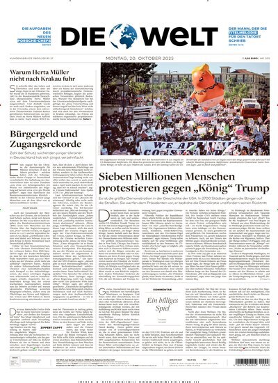 Titelbild der Ausgabe 201/2025 von Die Welt Gesamtausgabe. Diese Zeitschrift und viele weitere Zeitungsabos als Abo oder epaper bei United Kiosk online kaufen.