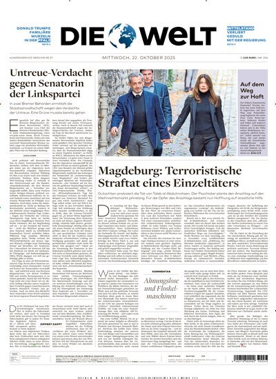 Titelbild der Ausgabe 203/2025 von Die Welt Gesamtausgabe. Diese Zeitschrift und viele weitere Zeitungsabos als Abo oder epaper bei United Kiosk online kaufen.