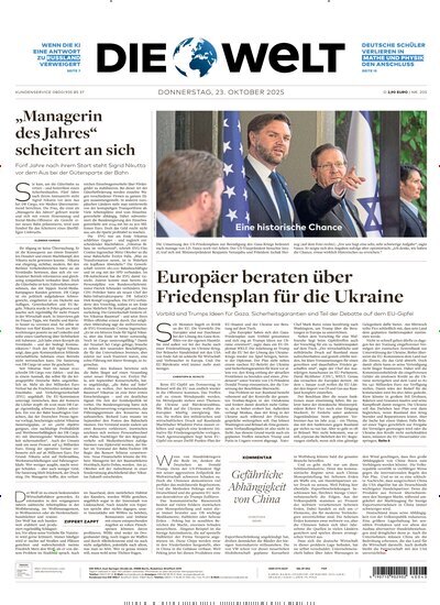 Titelbild der Ausgabe 204/2025 von Die Welt Gesamtausgabe. Diese Zeitschrift und viele weitere Zeitungsabos als Abo oder epaper bei United Kiosk online kaufen.