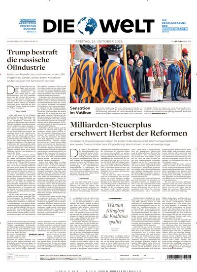 Titelbild der Ausgabe 205/2025 von Die Welt Gesamtausgabe. Diese Zeitschrift und viele weitere Zeitungsabos als Abo oder epaper bei United Kiosk online kaufen.
