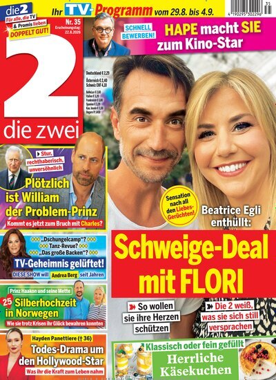 Titelbild der Ausgabe 35/2026 von die zwei. Diese Zeitschrift und viele weitere Programmzeitschriften als Abo oder epaper bei United Kiosk online kaufen.