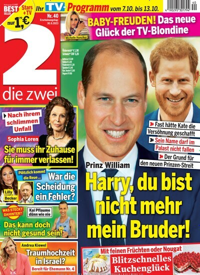 Titelbild der Ausgabe 40/2023 von die zwei. Diese Zeitschrift und viele weitere Programmzeitschriften als Abo oder epaper bei United Kiosk online kaufen.