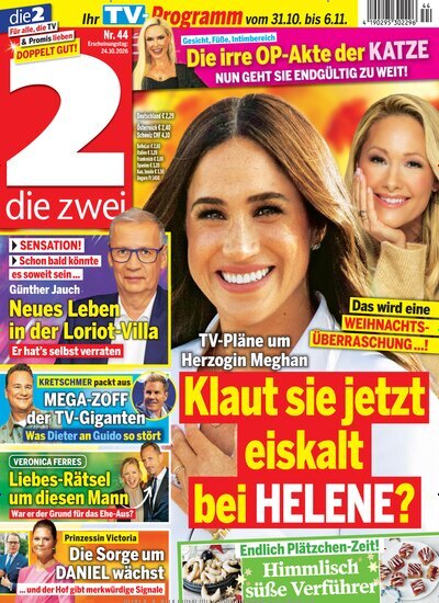 Titelbild der Ausgabe 44/2026 von die zwei. Diese Zeitschrift und viele weitere Programmzeitschriften als Abo oder epaper bei United Kiosk online kaufen.