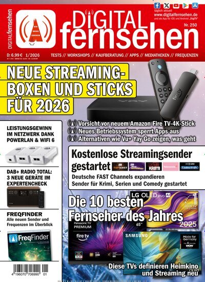 Titelbild der Ausgabe 1/2026 von Digital Fernsehen. Diese Zeitschrift und viele weitere Audiomagazine, Filmmagazine und Fotozeitschriften als Abo oder epaper bei United Kiosk online kaufen.