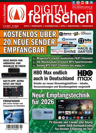 Titelbild der Ausgabe 2/2026 von Digital Fernsehen. Diese Zeitschrift und viele weitere Audiomagazine, Filmmagazine und Fotozeitschriften als Abo oder epaper bei United Kiosk online kaufen.