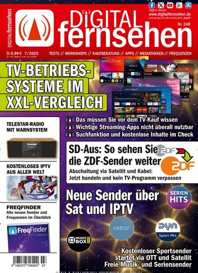Titelbild der Ausgabe 7/2025 von Digital Fernsehen. Diese Zeitschrift und viele weitere Audiomagazine, Filmmagazine und Fotozeitschriften als Abo oder epaper bei United Kiosk online kaufen.