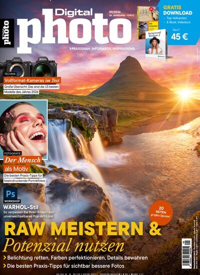 Titelbild der Ausgabe 9/2026 von DigitalPHOTO. Diese Zeitschrift und viele weitere Audiomagazine, Filmmagazine und Fotozeitschriften als Abo oder epaper bei United Kiosk online kaufen.