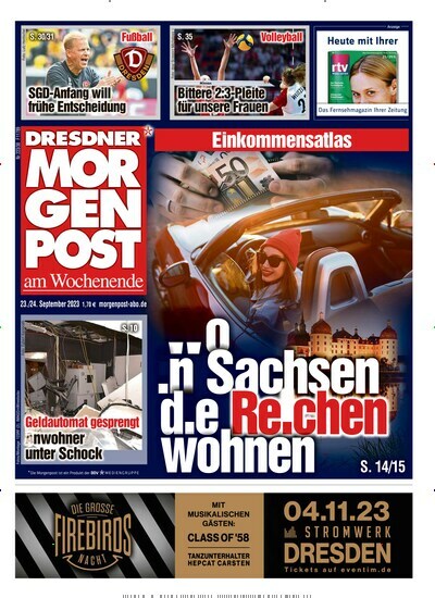 Titelbild der Ausgabe 223/2023 von Dresdner Morgenpost. Diese Zeitschrift und viele weitere Zeitungsabos als Abo oder epaper bei United Kiosk online kaufen.